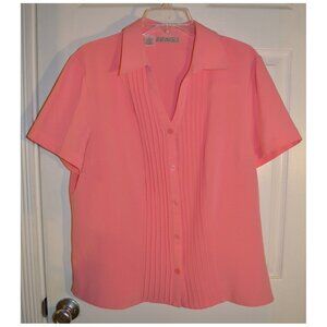 Kathy Che Stretch Hot Pink Blouse Pleated Short Sleeve Shirt Top Women's Size XL